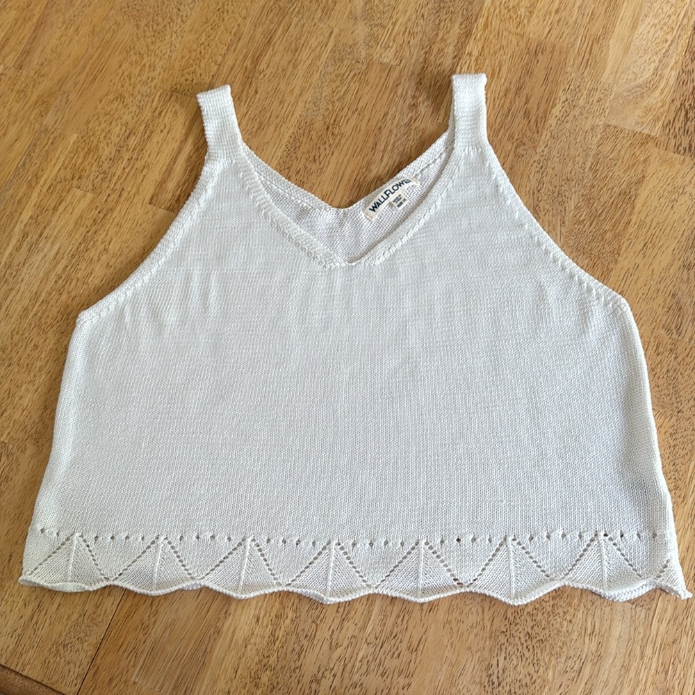 Wallflower White knit Crop‎ Tank Top plus size  1x polyester Crochet Cottagecore